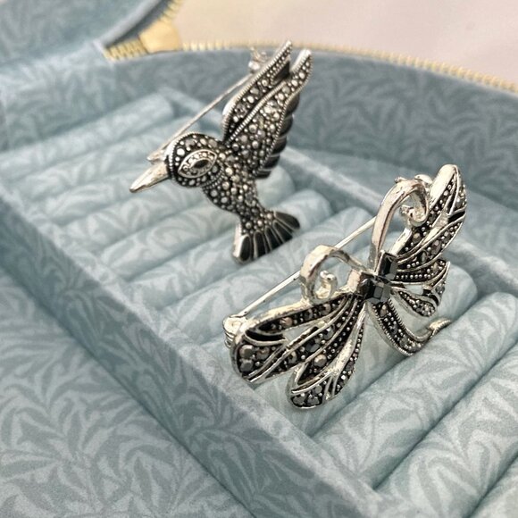 Silver Tone and Black Hummingbird and Dragonfly Brooches - Picture 4 of 5